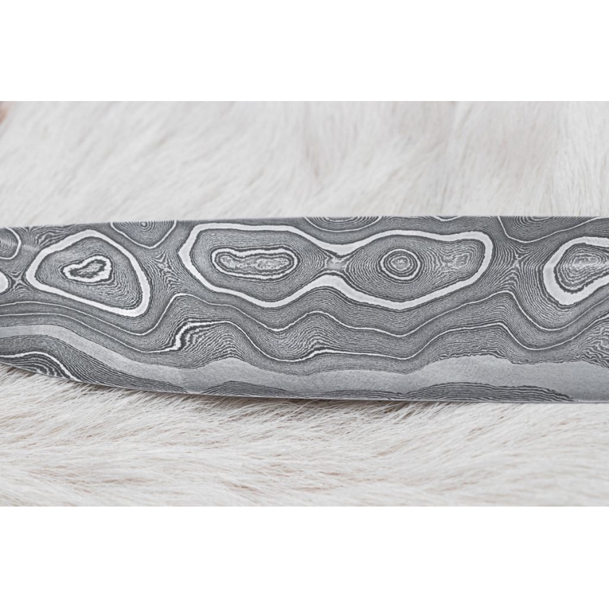 Damast-Jagdmesser 13,8 cm Eisenholz/Büffelknochen