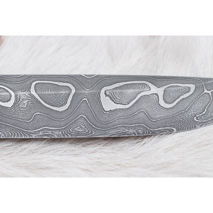 Damast-Jagdmesser 13,8 cm Eisenholz/Büffelknochen