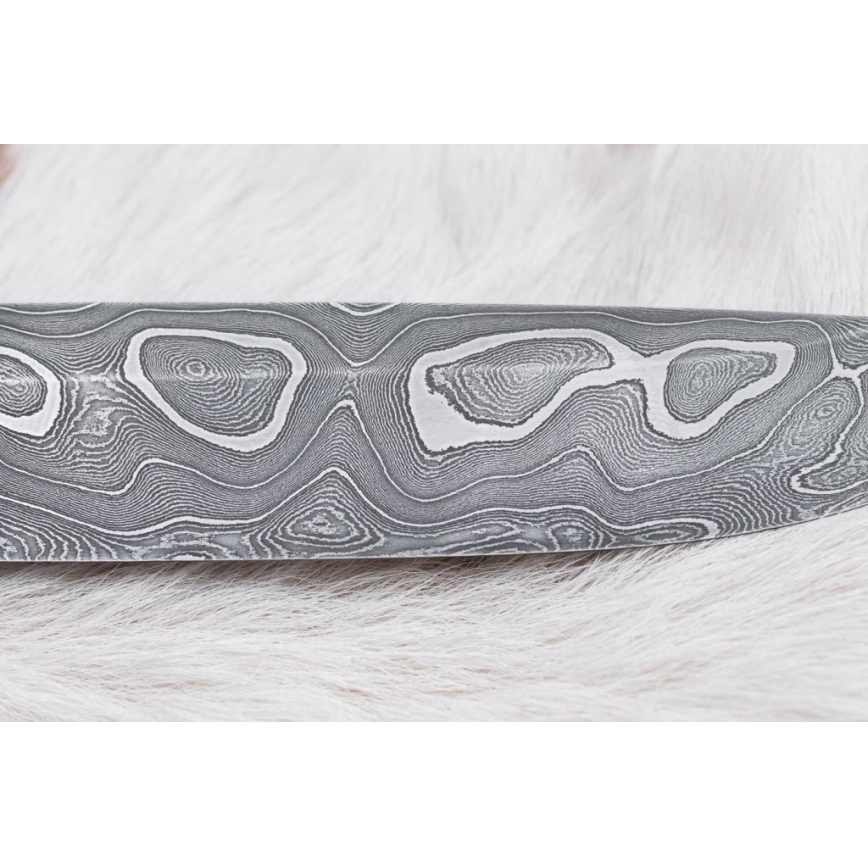 Damast-Jagdmesser 13,8 cm Eisenholz/Büffelknochen