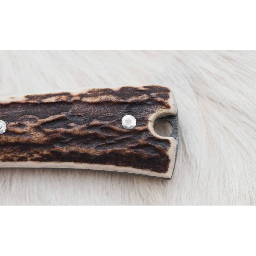 Damaszener Jagdmesser mit Mini-Säge 12 cm Hirschgeweih