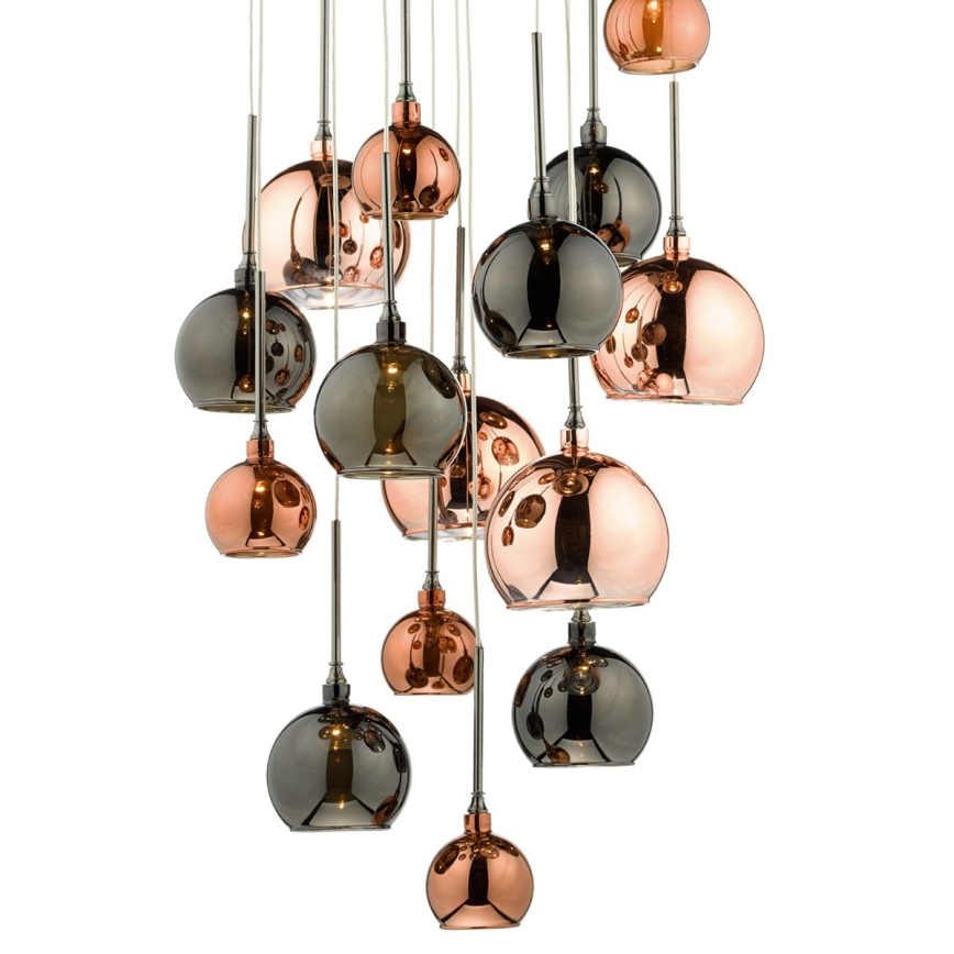 Där Lighting AUR1564 - Hängeleuchte an Stahlseilen AURELIA 15xG4/10W/230V schwarz/kupferfarben
