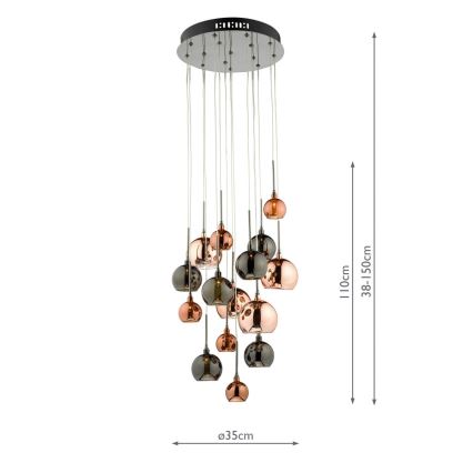 Där Lighting AUR1564 - Hängeleuchte an Stahlseilen AURELIA 15xG4/10W/230V schwarz/kupferfarben