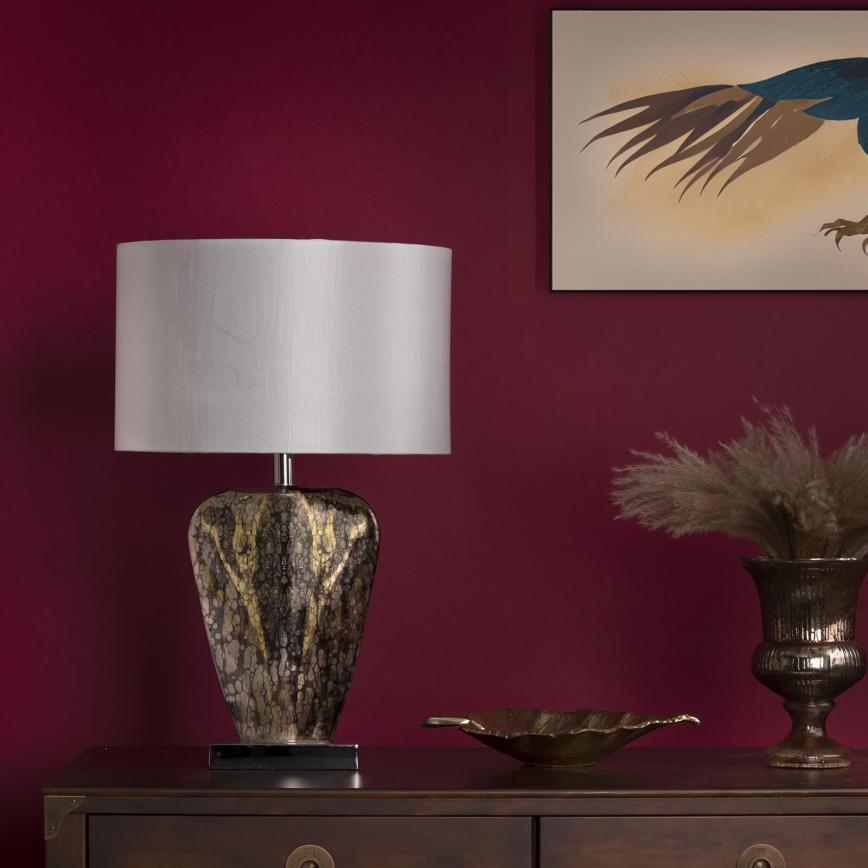 Där Lighting SYR4235 - Tischleuchte SYRACUSE 1xE27/60W/230V glänzender Chrom/Creme