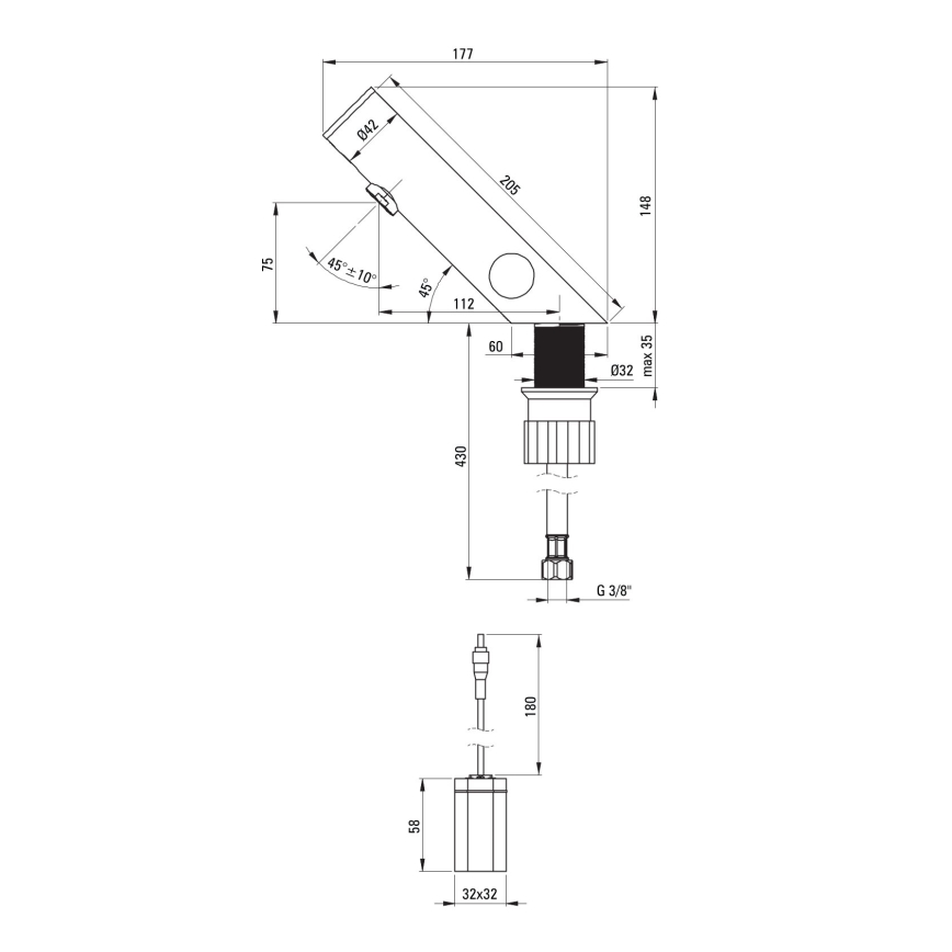 Deante BQR_P29R - Berührungslose Waschbeckenarmatur mit Temperaturregelung SENSE 4xAA polierter Stahl