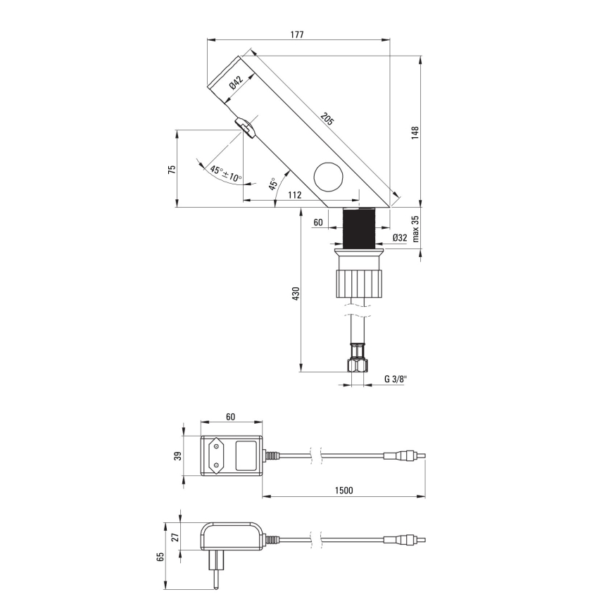 Deante BQR_P29V - Berührungslose Waschbeckenarmatur mit Regulierung SENSE 230/6V polierter Stahl