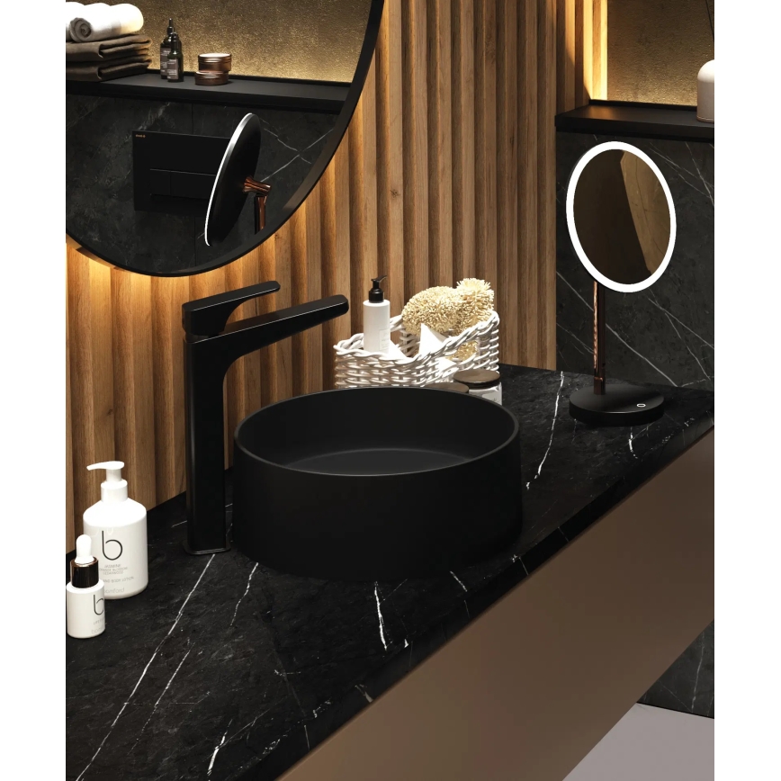 Deante CQS_NU4S - Aufsatzwaschbecken SILIA Ø 36 cm Granit/Schwarz