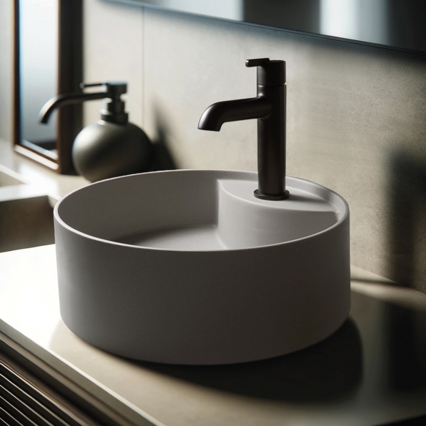 Deante CQS_SU4B - Aufsatzwaschbecken SILIA mit Armaturenloch, Ø 36 cm, Granit/Metallic‑Grau