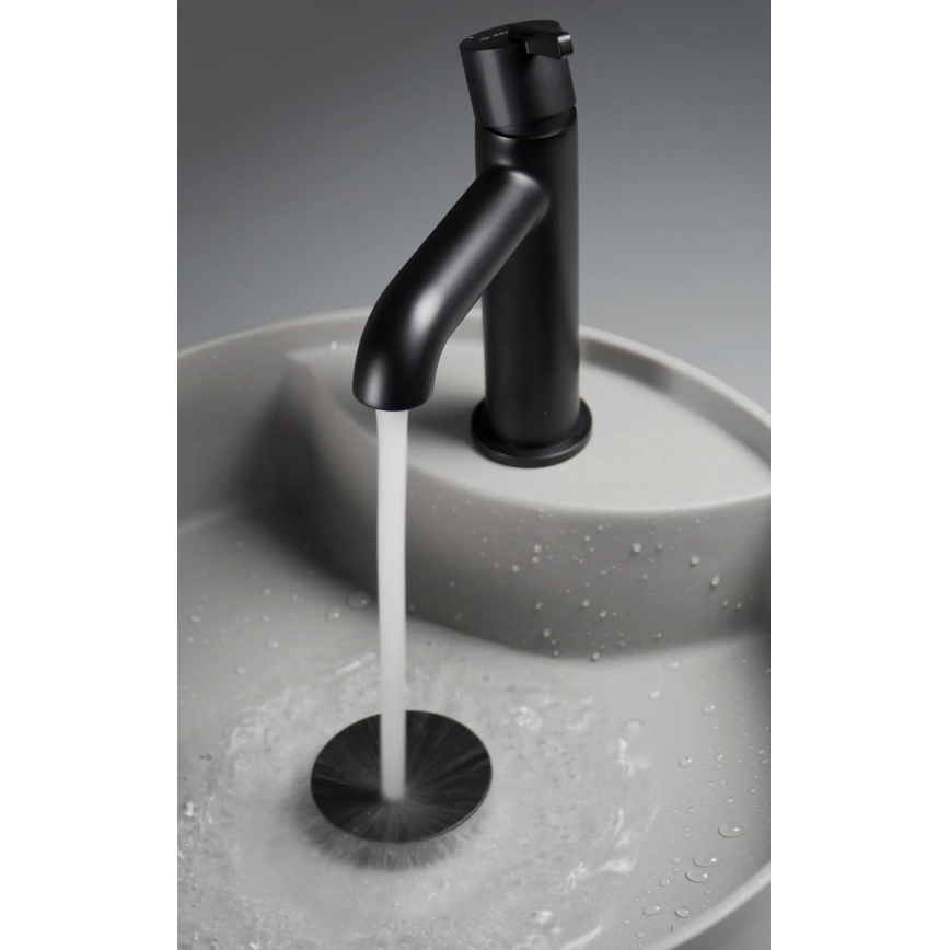 Deante CQS_SU4B - Aufsatzwaschbecken SILIA mit Armaturenloch, Ø 36 cm, Granit/Metallic‑Grau