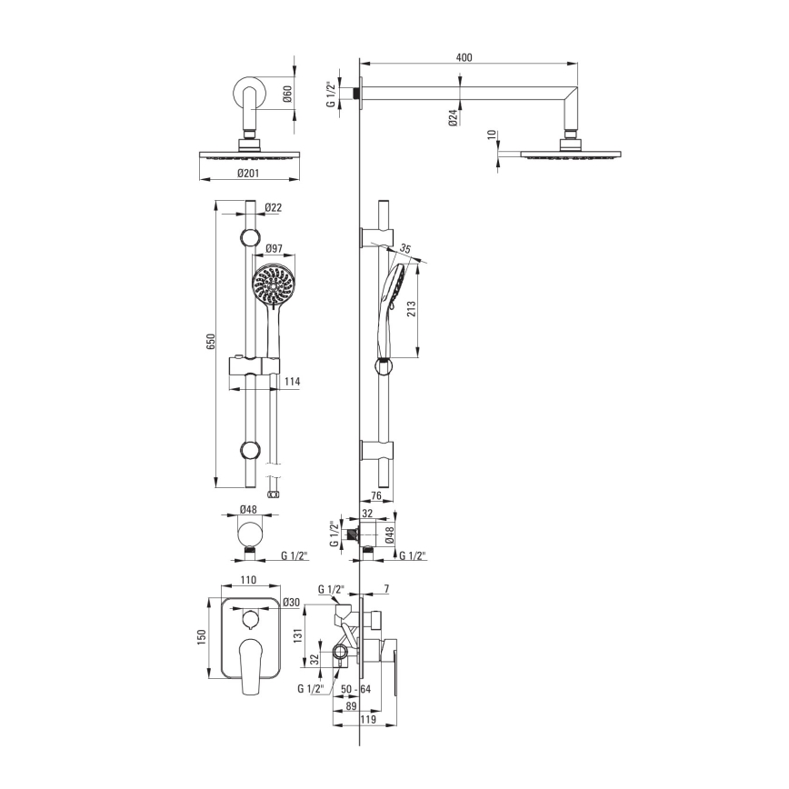 Deante NAC_09GA - Duschset mit Unterputzarmatur ALPINIA, Hochglanz-Chrom