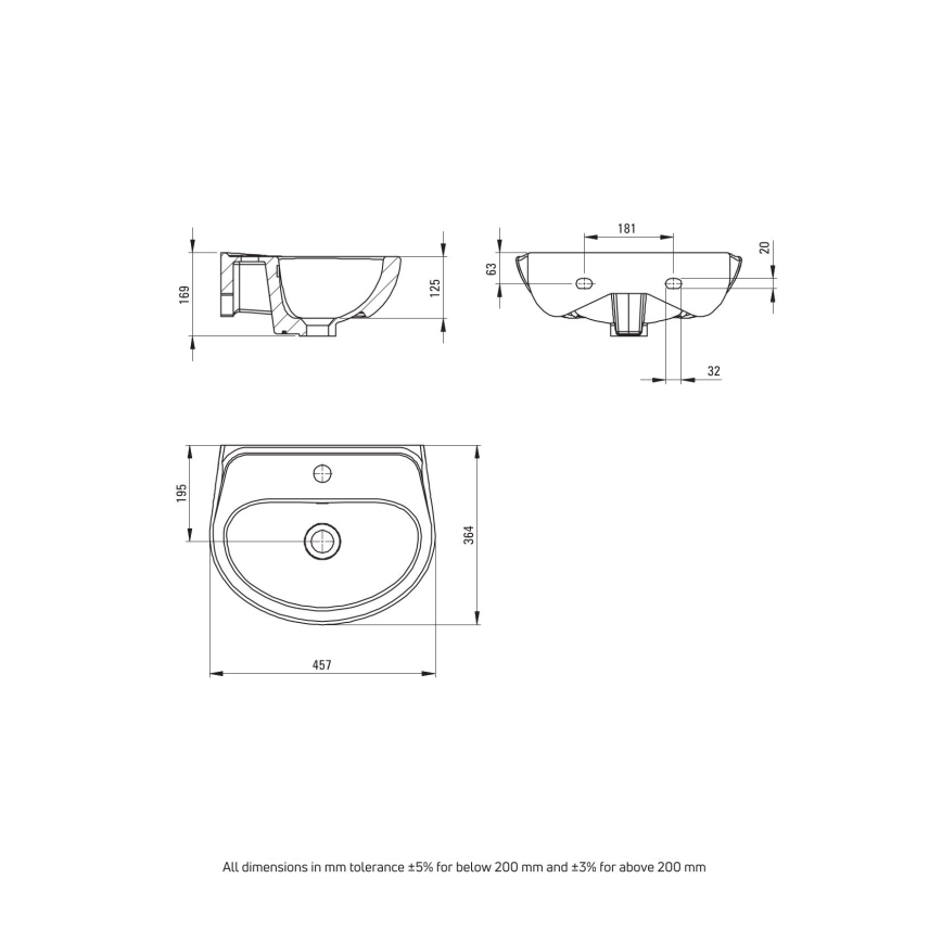 Deante - Wandhängendes Waschbecken JASMIN 45,7x36,4 + Waschtischarmatur LEMON