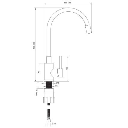 Deante ZQJNN103 - Küchenspüle EVORA 50x50 cm + Wasserhahn (Armatur) mit flexiblem Arm Granit/schwarz