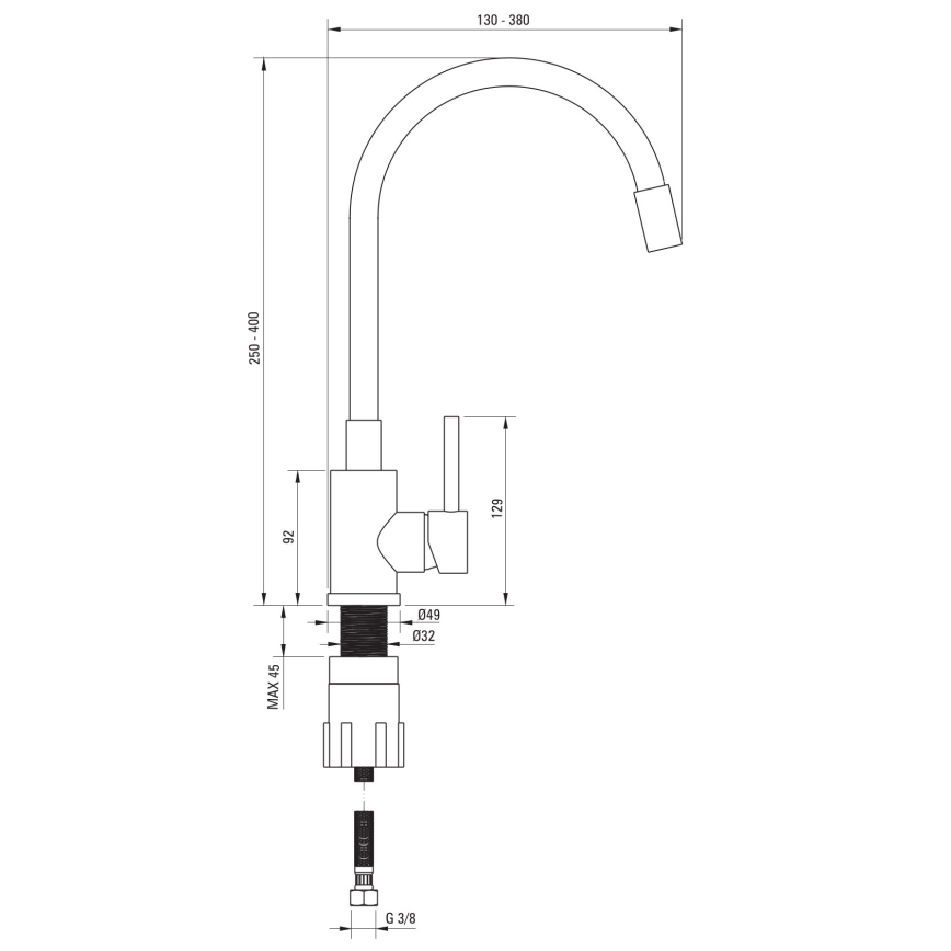 Deante ZQJNN103 - Küchenspüle EVORA 50x50 cm + Wasserhahn (Armatur) mit flexiblem Arm Granit/schwarz