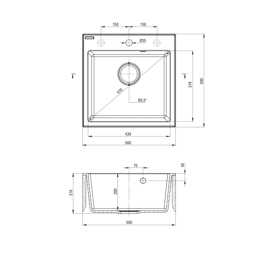Deante ZQJNN103 - Küchenspüle EVORA 50x50 cm + Wasserhahn (Armatur) mit flexiblem Arm Granit/schwarz
