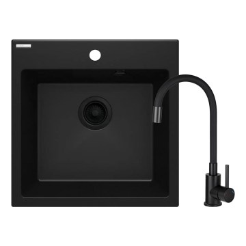 Deante ZQJNN103 - Küchenspüle EVORA 50x50 cm + Wasserhahn (Armatur) mit flexiblem Arm Granit/schwarz