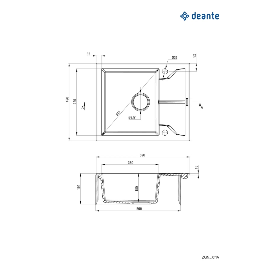 Deante ZQN_G11A - Küchenspüle ANDANTE 49x59 cm Granit/metallisch Graphit