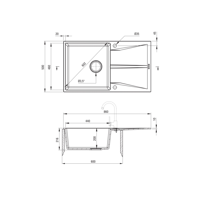 Deante ZRC_S11A - Küchenspüle CORIO 50x86 cm Granit/metallisch-grau