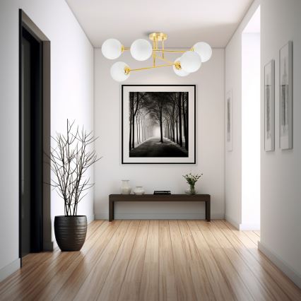 Deckenleuchte an Stange 6xE27/35W/230V d 80 cm golden