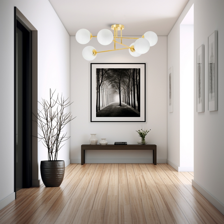 Deckenleuchte an Stange 6xE27/35W/230V d 80 cm golden