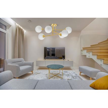 Deckenleuchte an Stange 6xE27/35W/230V d 80 cm golden