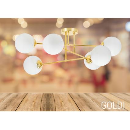 Deckenleuchte an Stange 6xE27/35W/230V d 80 cm golden