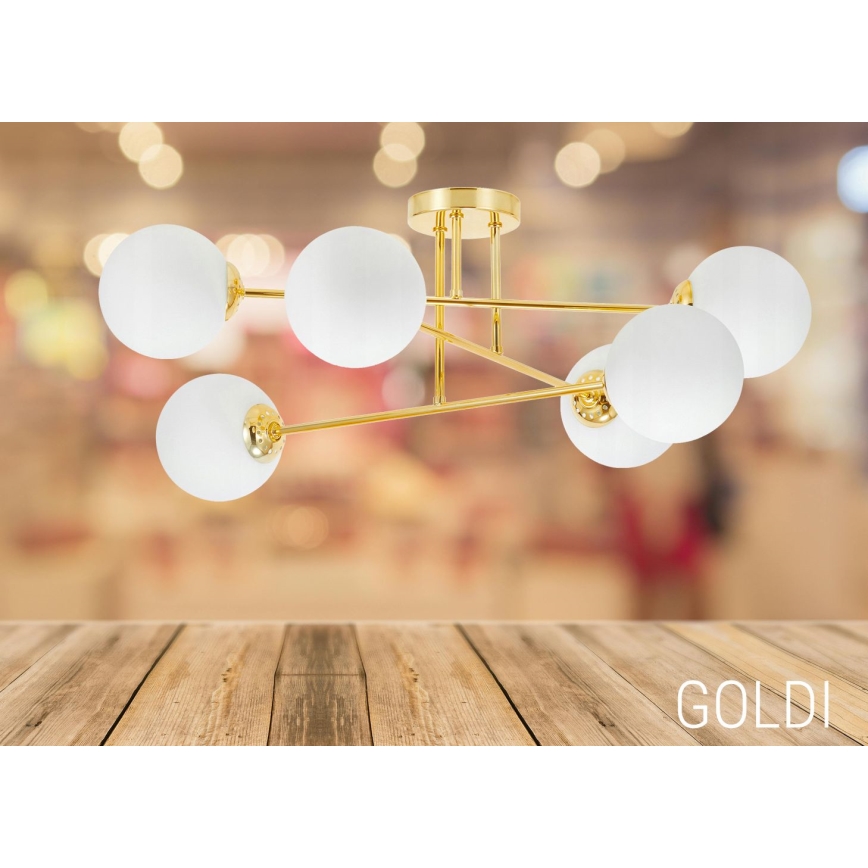 Deckenleuchte an Stange 6xE27/35W/230V d 80 cm golden