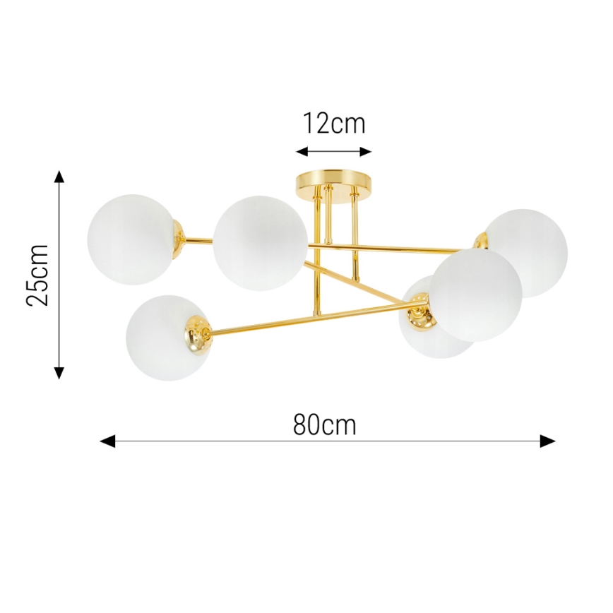 Deckenleuchte an Stange 6xE27/35W/230V d 80 cm golden