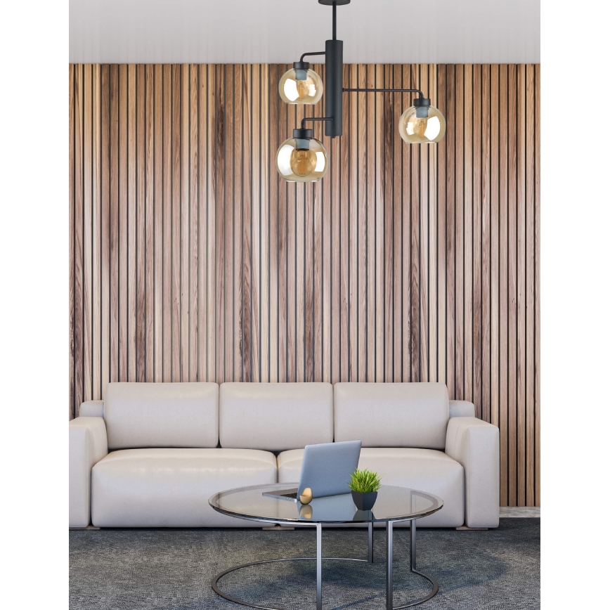 Deckenleuchte an Stange FLEX 3xE27/60W/230V schwarz/rauchig beige