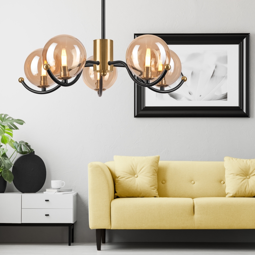 Deckenleuchte an Stange GEORGIA 5xG9/5W/230V golden/rauchig beige