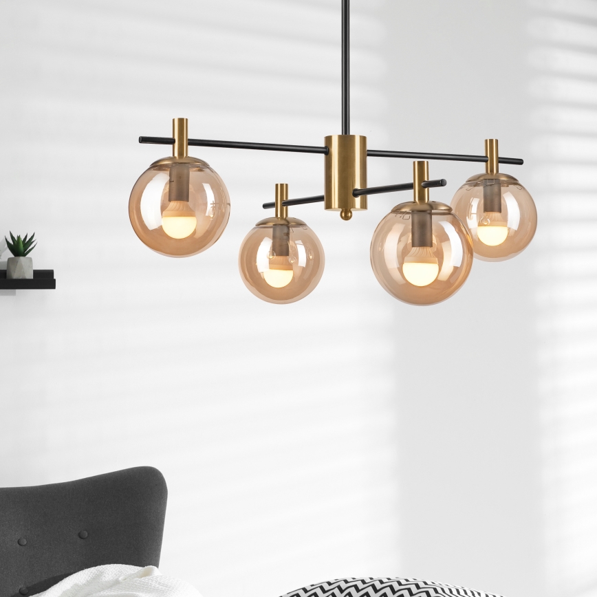Deckenleuchte an Stange LILOU 4xE14/5W/230V golden/schwarz/rauchig beige