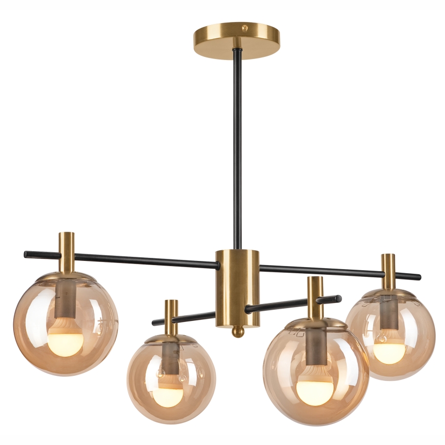 Deckenleuchte an Stange LILOU 4xE14/5W/230V golden/schwarz/rauchig beige