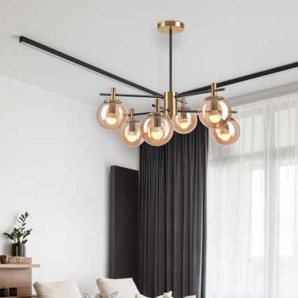 Deckenleuchte an Stange LILOU 6xE14/5W/230V golden/schwarz/rauchig beige