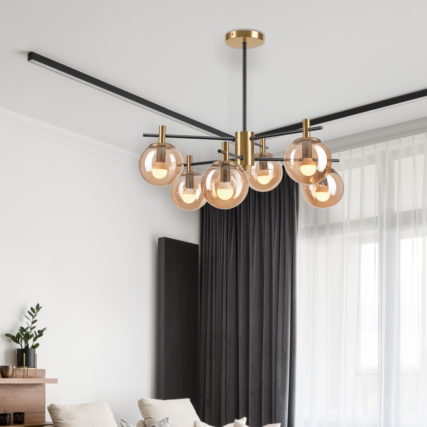 Deckenleuchte an Stange LILOU 6xE14/5W/230V golden/schwarz/rauchig beige