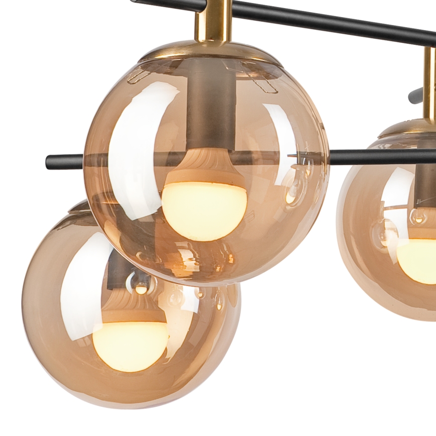 Deckenleuchte an Stange LILOU 6xE14/5W/230V golden/schwarz/rauchig beige