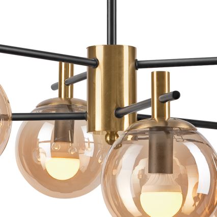 Deckenleuchte an Stange LILOU 6xE14/5W/230V golden/schwarz/rauchig beige