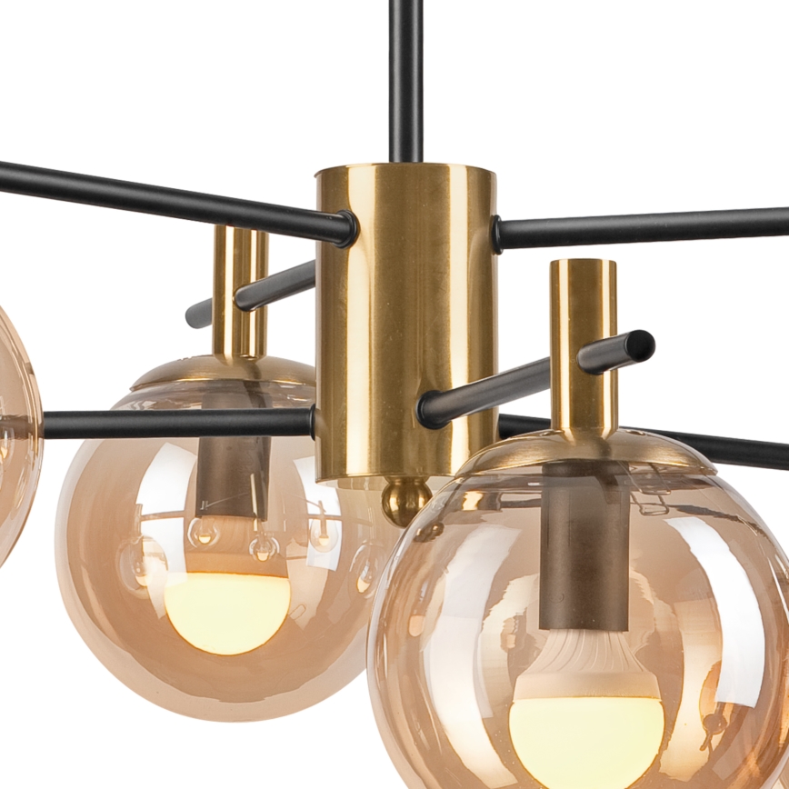 Deckenleuchte an Stange LILOU 6xE14/5W/230V golden/schwarz/rauchig beige