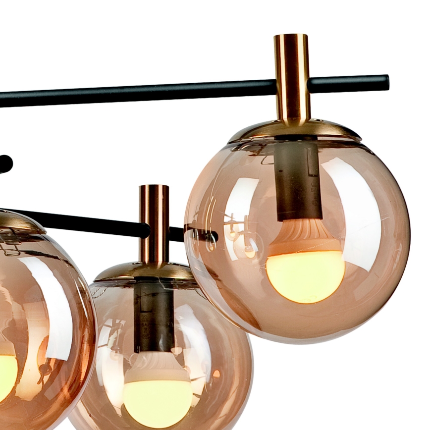 Deckenleuchte an Stange LILOU 6xE14/5W/230V golden/schwarz/rauchig beige