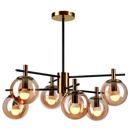 Deckenleuchte an Stange LILOU 6xE14/5W/230V golden/schwarz/rauchig beige