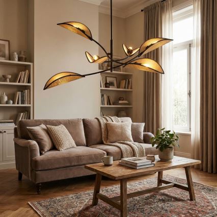 Deckenleuchte an Stange LOTUS 6xE14/10W/230V schwarz/beige