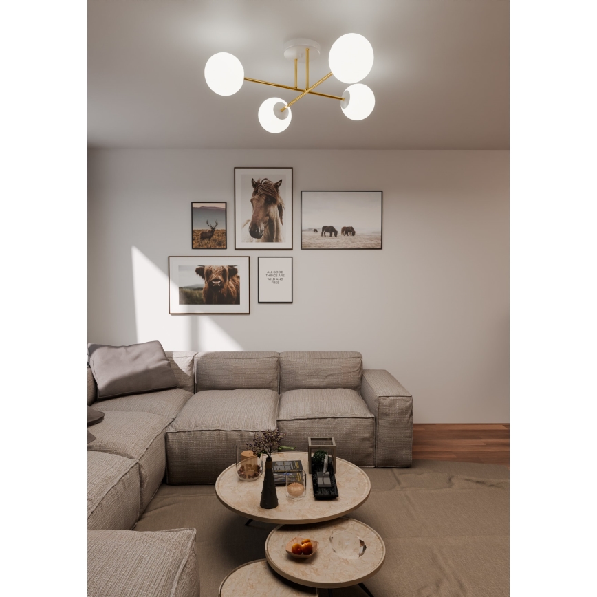 Deckenleuchte an Stange MAGNUM 4xE14/10W/230V weiß/golden