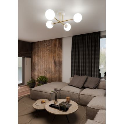 Deckenleuchte an Stange MAGNUM 4xE14/10W/230V weiß/golden