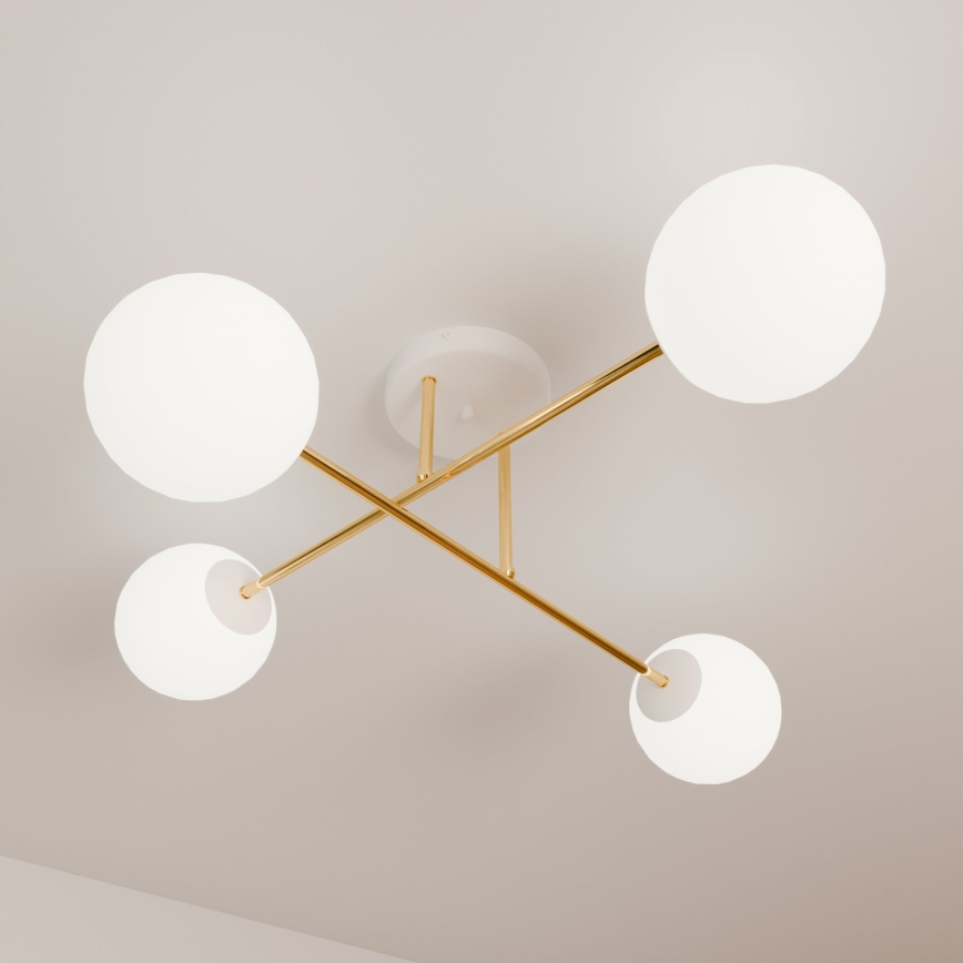 Deckenleuchte an Stange MAGNUM 4xE14/10W/230V weiß/golden