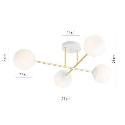 Deckenleuchte an Stange MAGNUM 4xE14/10W/230V weiß/golden