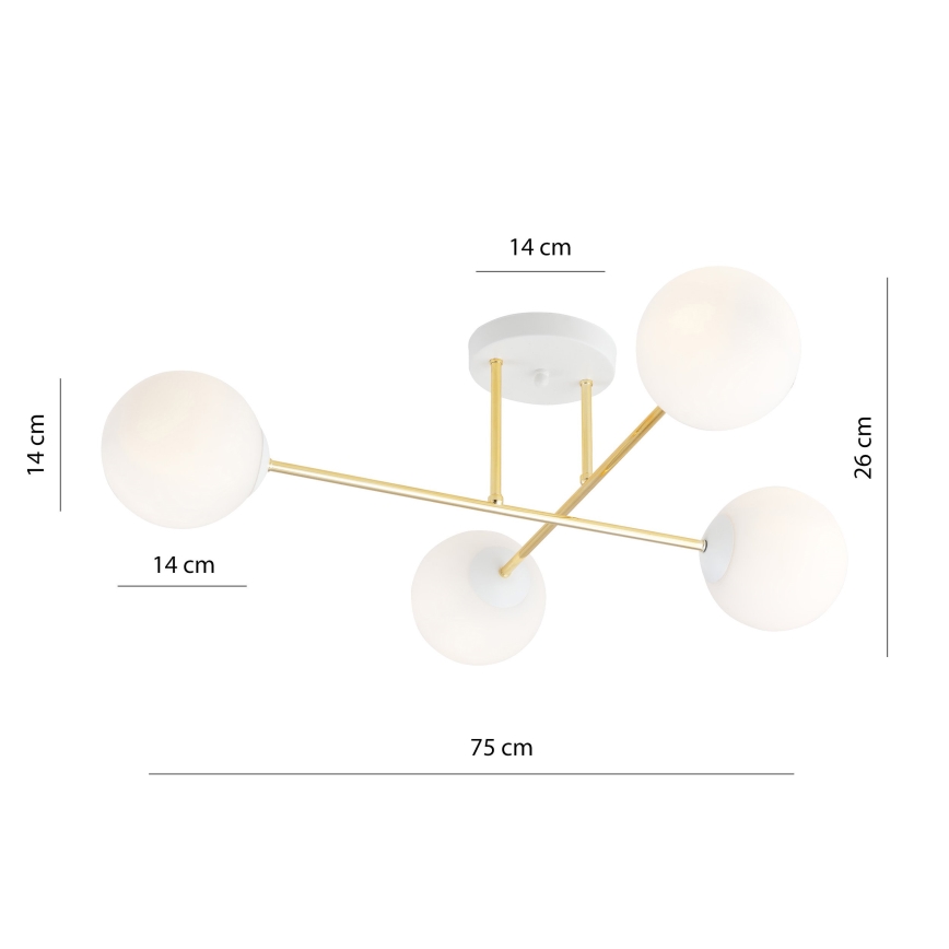 Deckenleuchte an Stange MAGNUM 4xE14/10W/230V weiß/golden
