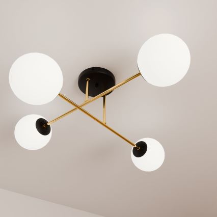 Deckenleuchte an Stange MAGNUM 4xE14/10W/230V weiß/golden/schwarz