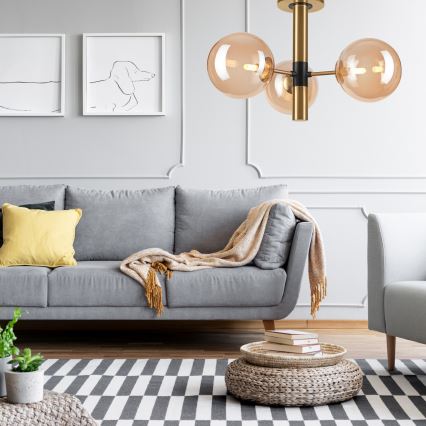 Deckenleuchte an Stange ROLLO 3xG9/5W/230V golden/rauchig beige