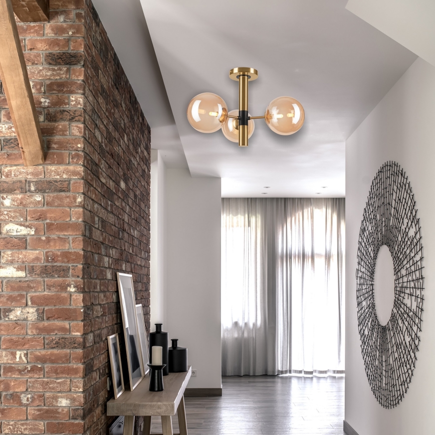 Deckenleuchte an Stange ROLLO 3xG9/5W/230V golden/rauchig beige