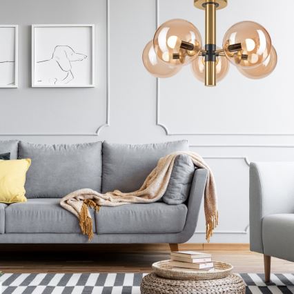 Deckenleuchte an Stange ROLLO 5xE14/5W/230V golden/rauchig beige