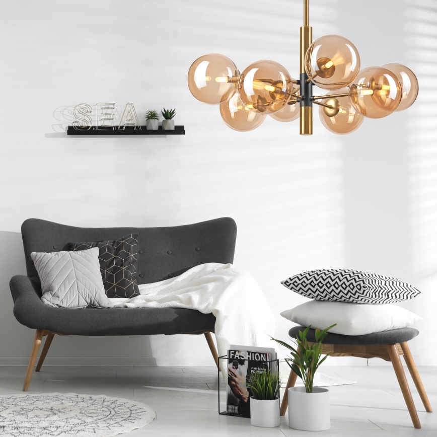 Deckenleuchte an Stange ROLLO 8xG9/5W/230V golden/rauchig beige