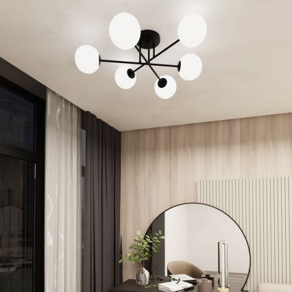 Deckenleuchte an Stange ROMA 6xE14/10W/230V schwarz/weiß