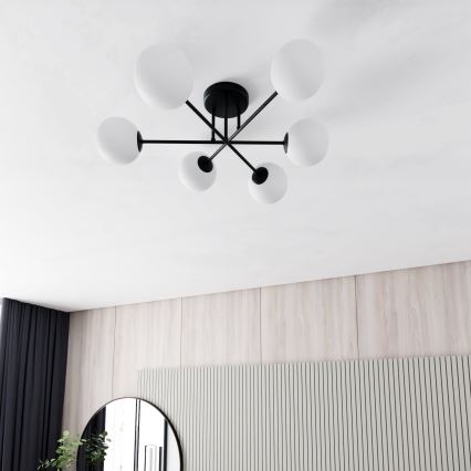 Deckenleuchte an Stange ROMA 6xE14/10W/230V schwarz/weiß